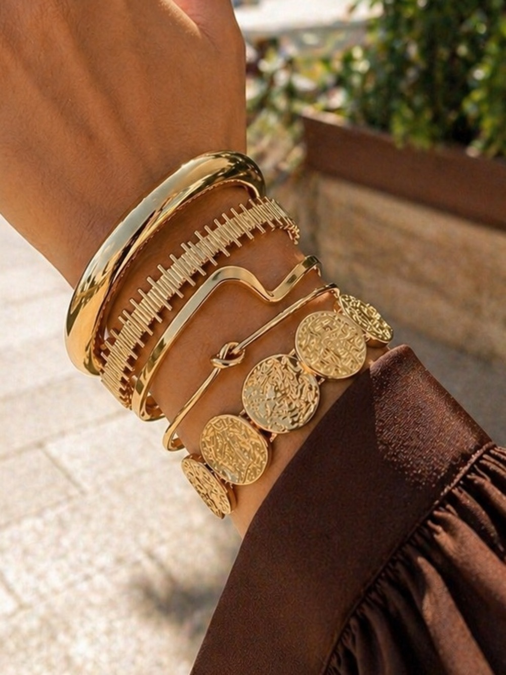 Layered Gold Bracelet Stack for Women